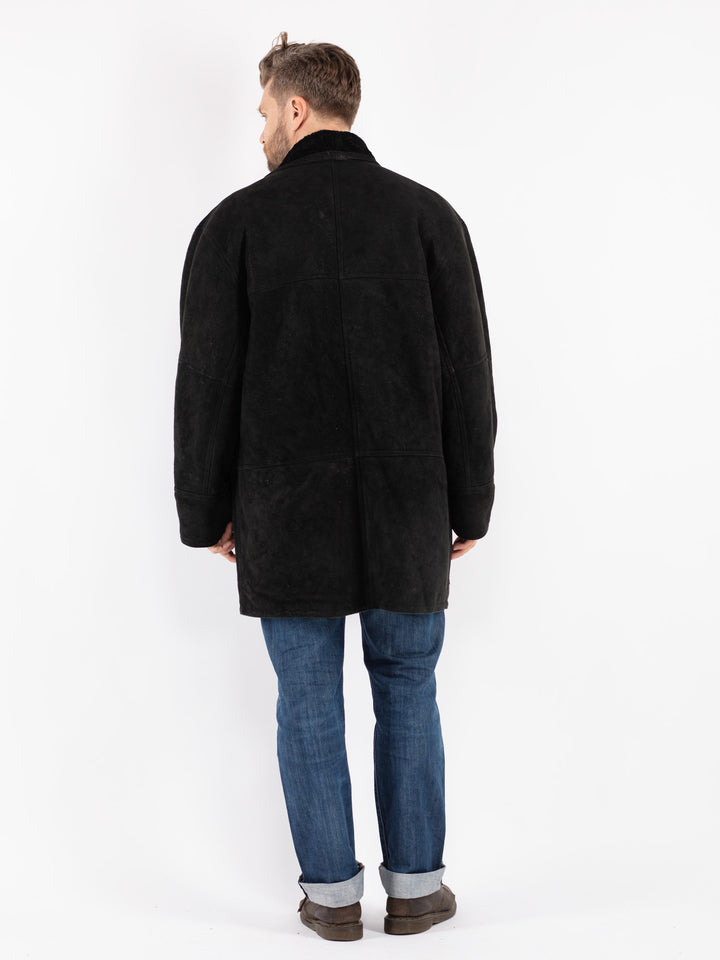 Vintage Men Sheepskin Coat in Black
