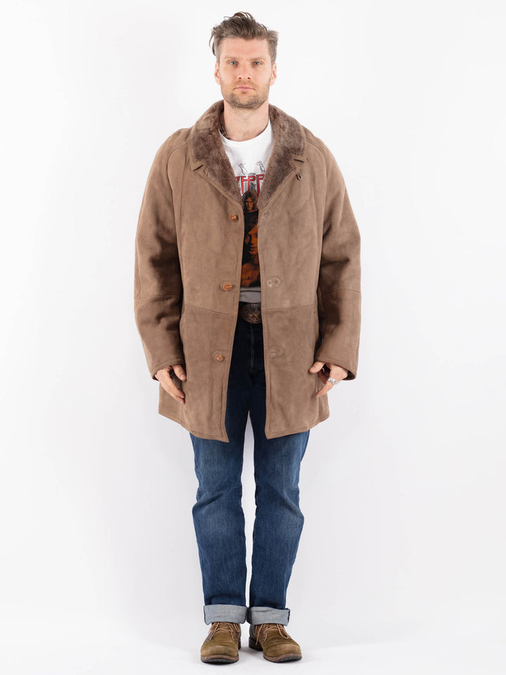 Vintage 80's Men Sheepskin Coat in BeigeZ1529