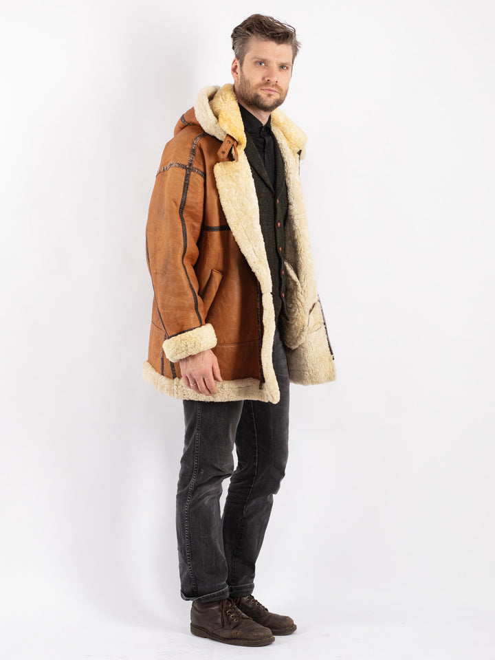 Vintage 80's Men Sheepskin Coat in Brown