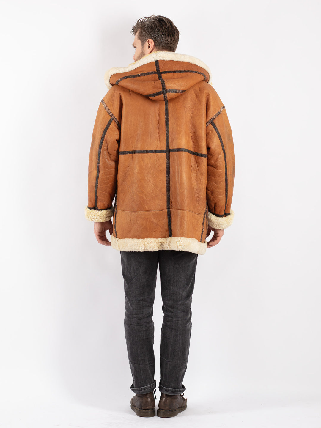 Vintage 80's Men Sheepskin Coat in Brown