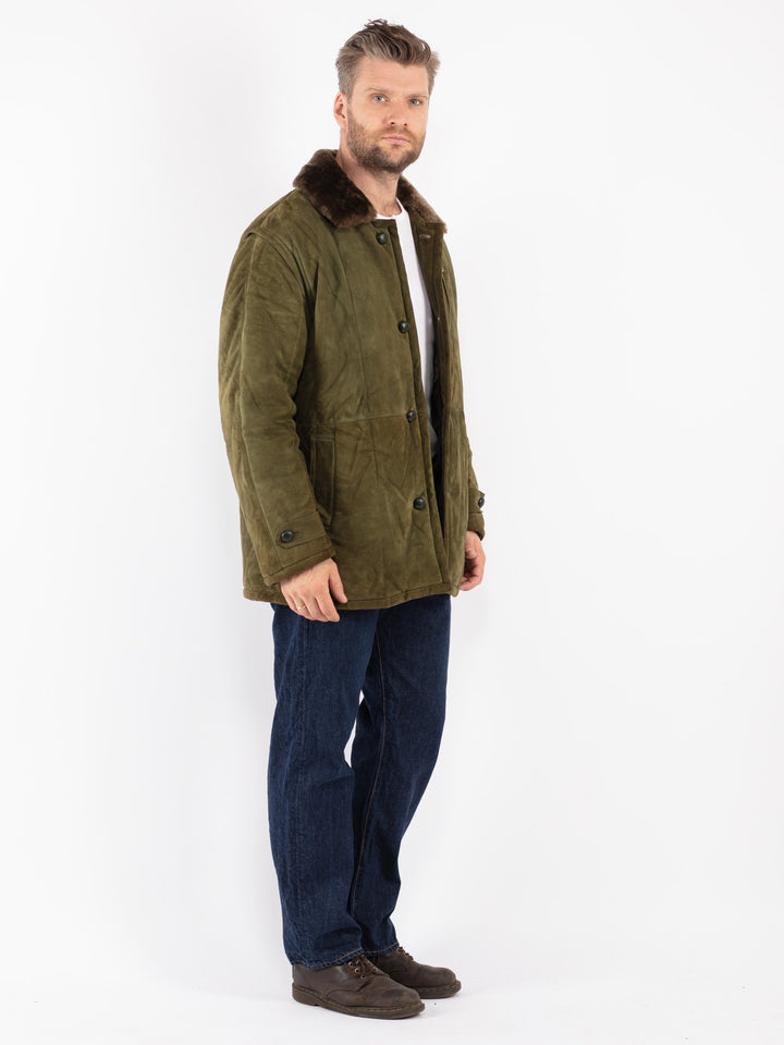 Vintage 80's Men Sheepskin Coat in Green