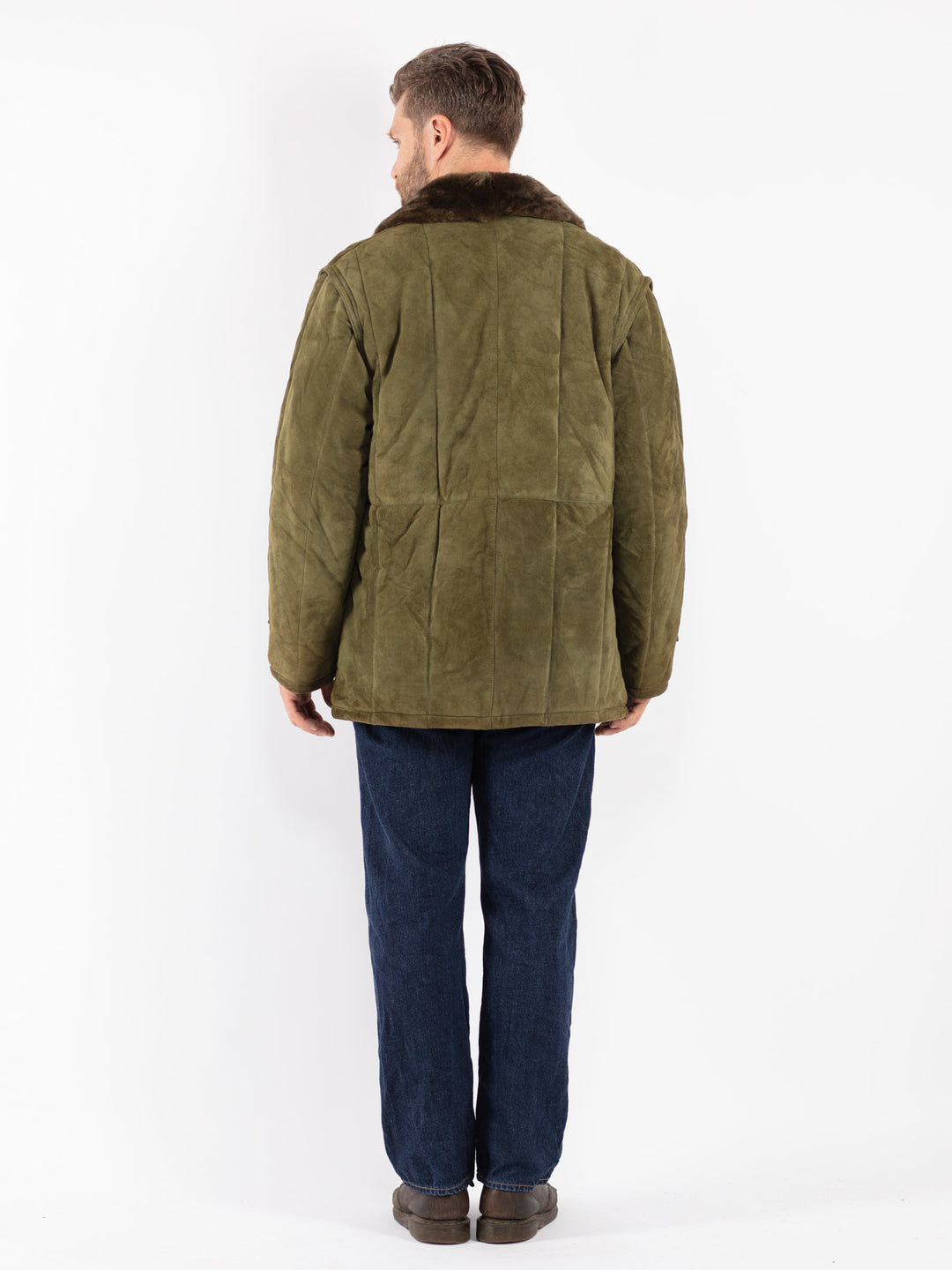 Vintage 80's Men Sheepskin Coat in Green
