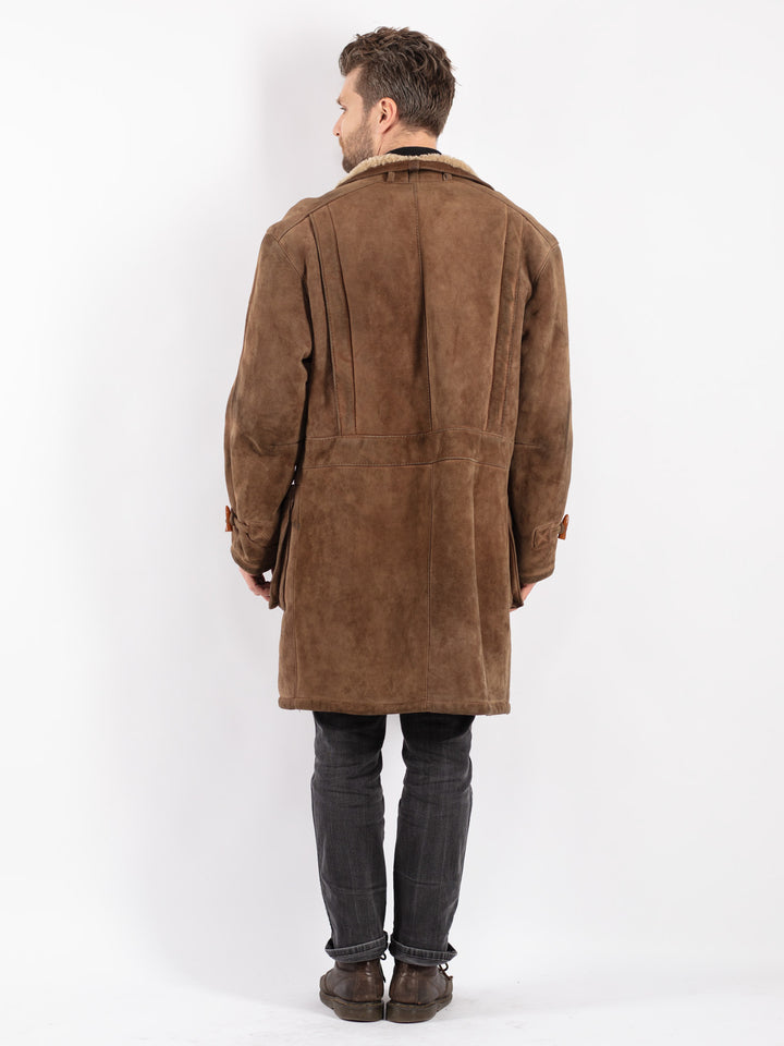 Vintage 80's Men Sheepskin Coat in Beige