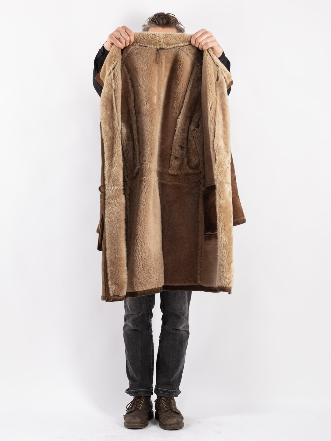 Vintage 80's Men Sheepskin Coat in Beige