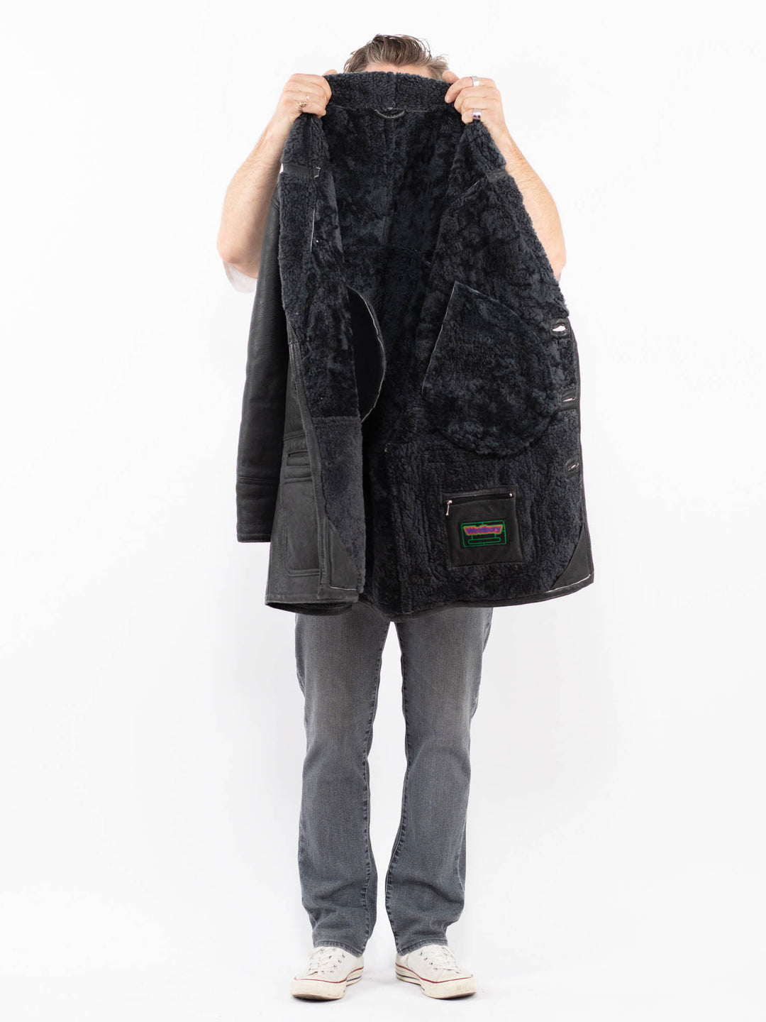 Vintage 80's Men Sheepskin Coat in GrayZ1974