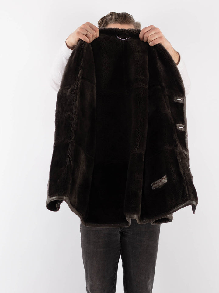 Vintage 80's Men Sheepskin Shearling Coat in GrayZ1009