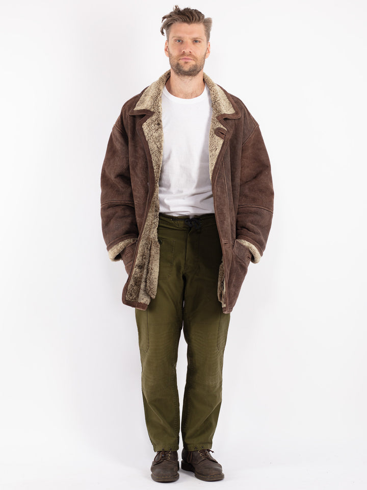 Vintage Men Sheepskin Coat in Brown