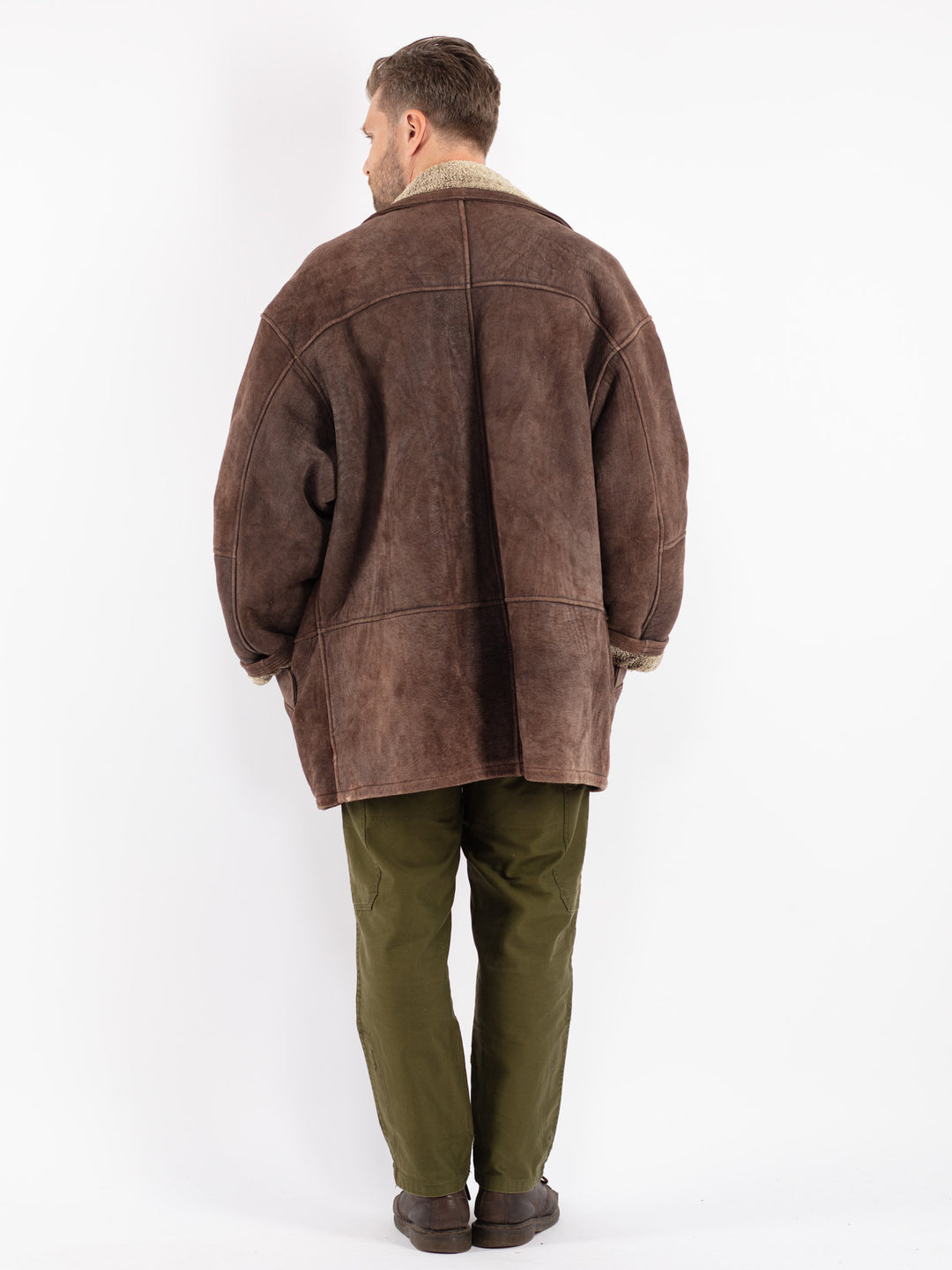 Vintage Men Sheepskin Coat in Brown