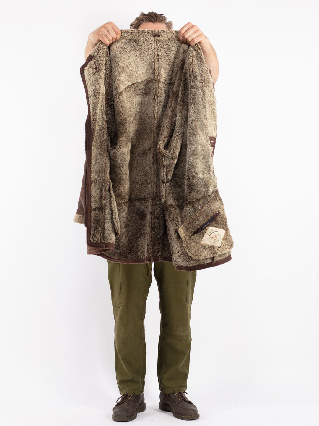 Vintage Men Sheepskin Coat in Brown