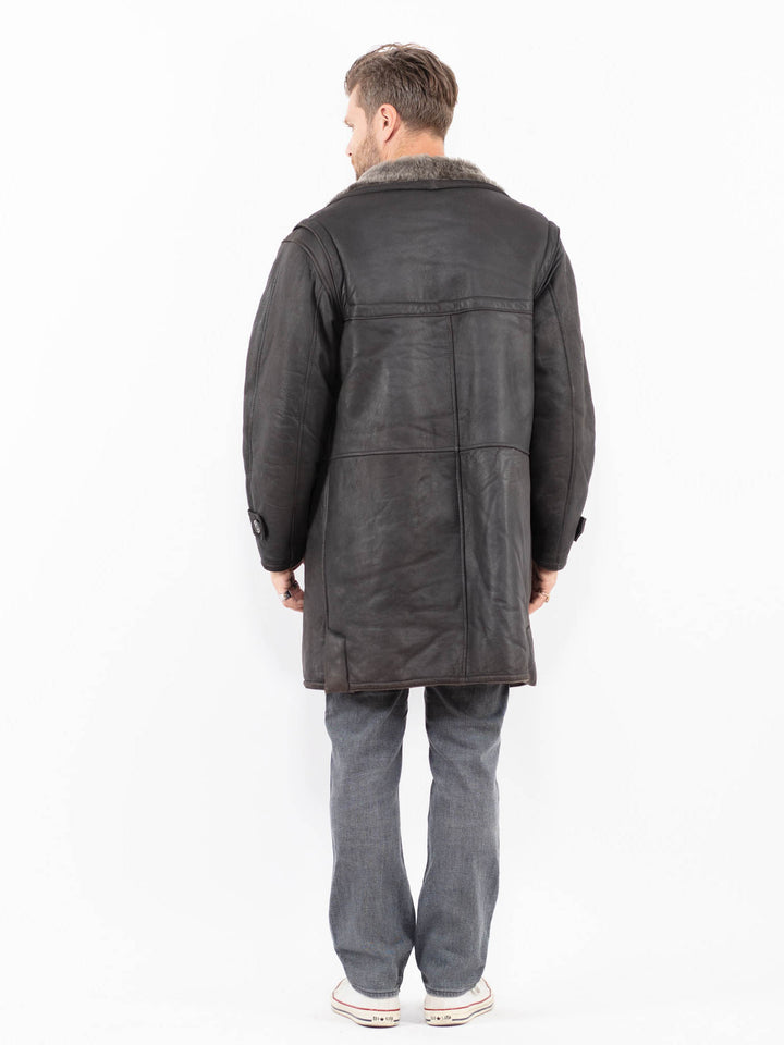 Vintage 80's Men Sheepskin Coat in GrayZ1993