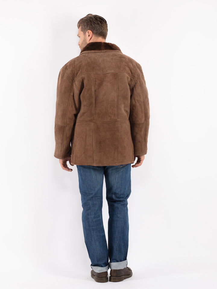 Vintage 70's Men Sheepskin Shearling Coat in Brown