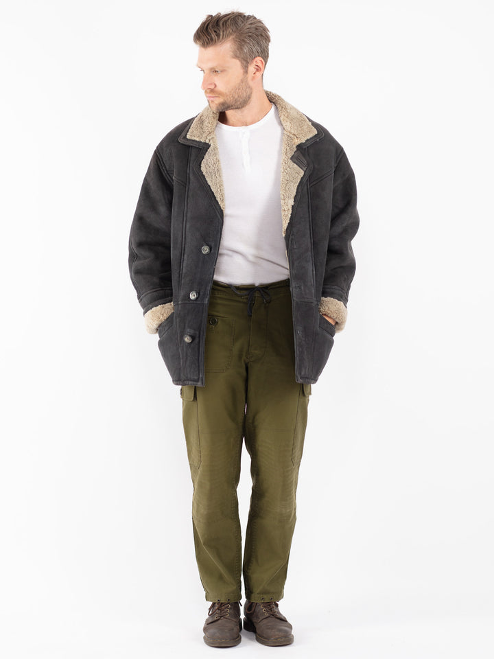Vintage 80's Men Sheepskin Coat in Black - NorthernGrip