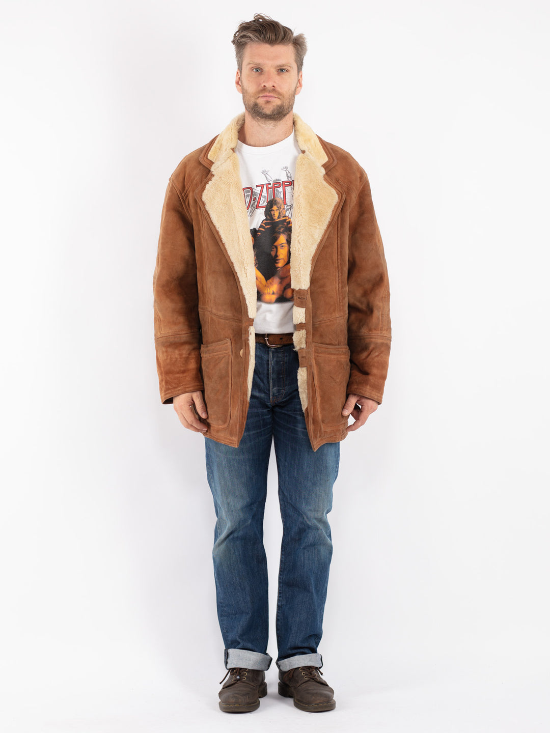 Vintage 80's Men Sheepskin Coat in Brown