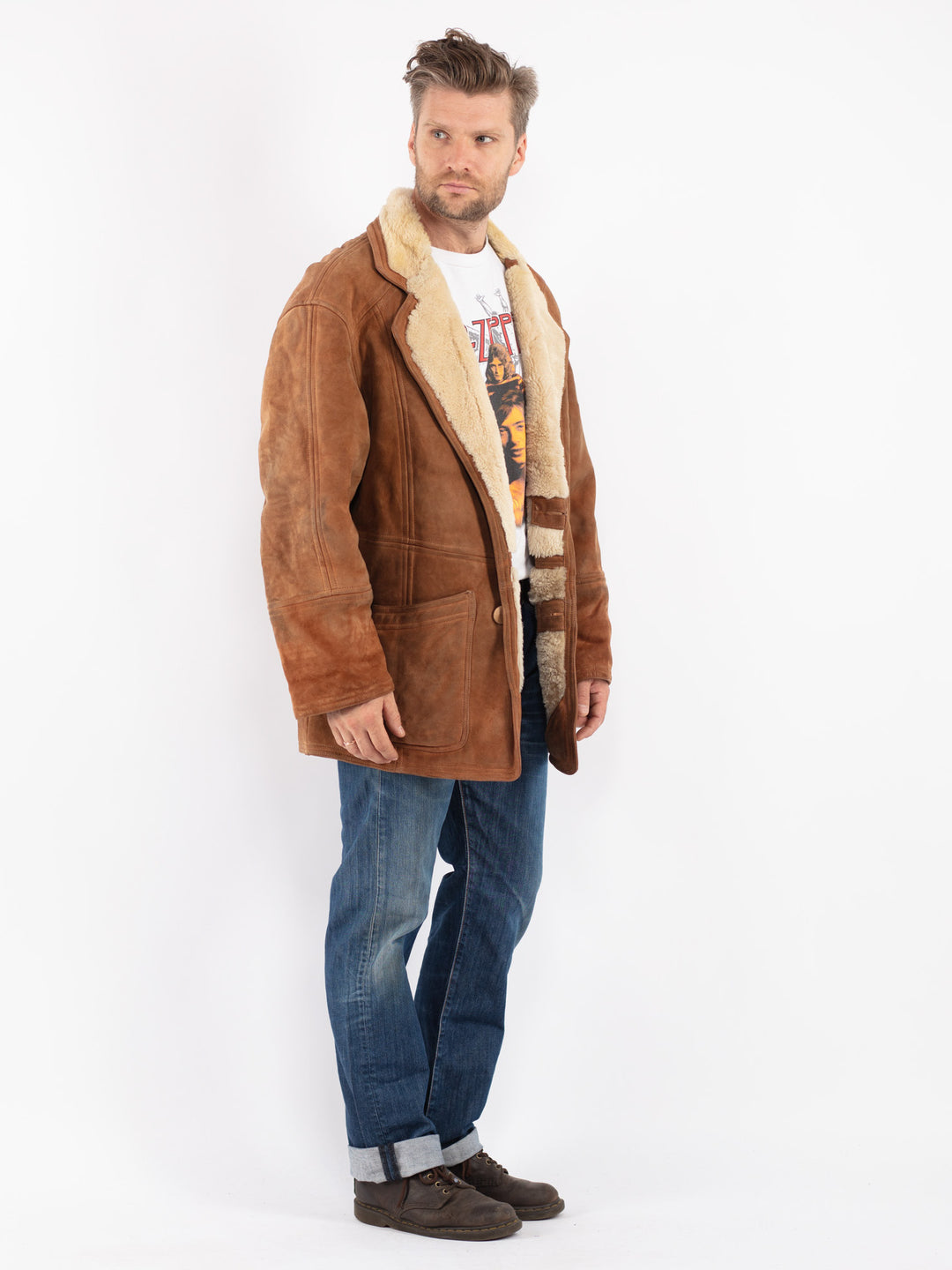 Vintage 80's Men Sheepskin Coat in Brown