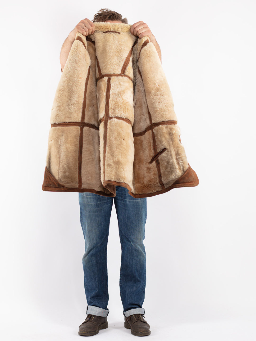 Vintage 80's Men Sheepskin Coat in Brown