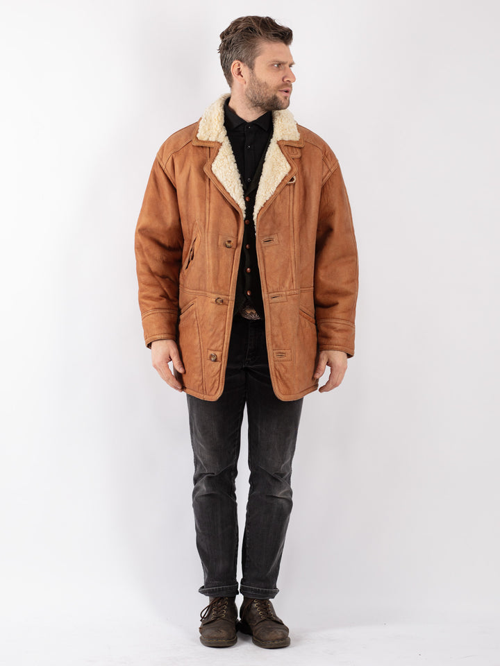Vintage Men Sheepskin Coat in Brown