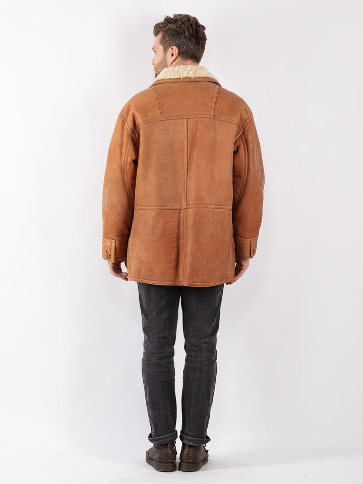 Vintage Men Sheepskin Coat in Brown