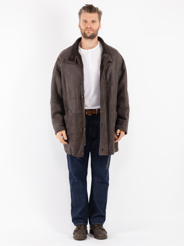 Vintage 80's Men Sheepskin Coat in Gray