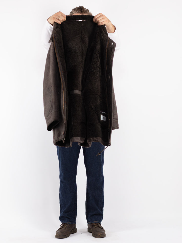 Vintage 80's Men Sheepskin Coat in Gray