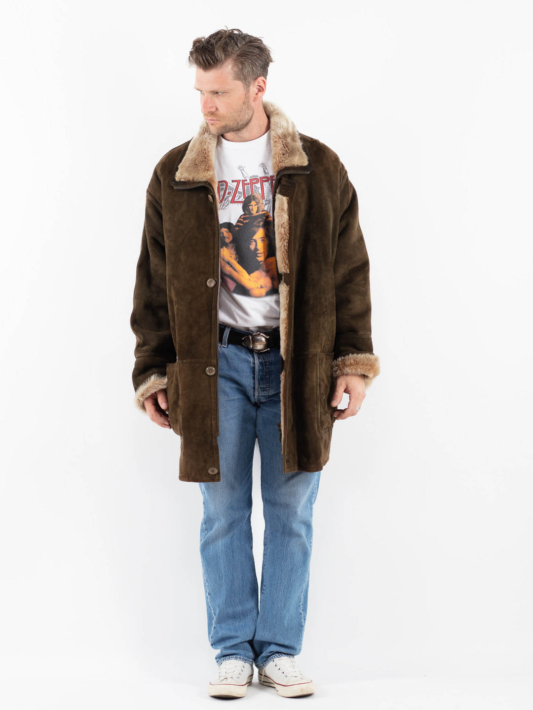 Vintage 80's Men Sheepskin Coat in GreenZ1801