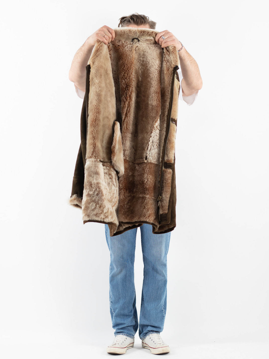 Vintage 80's Men Sheepskin Coat in GreenZ1801