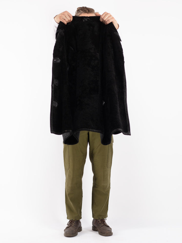 Vintage 80's Men Sheepskin Coat in Black