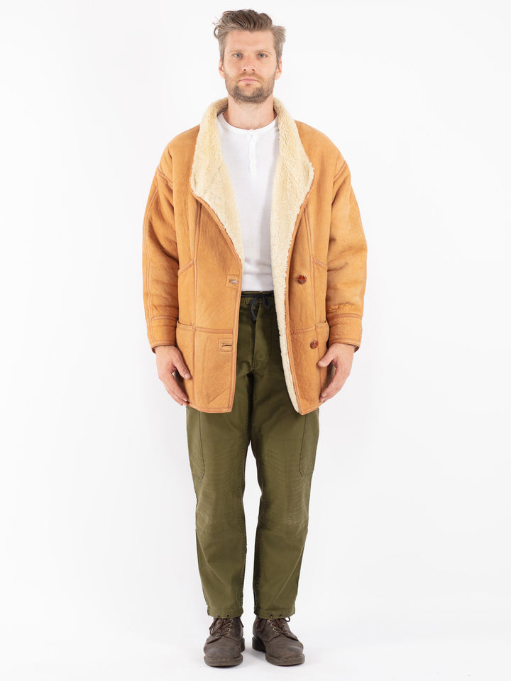 Vintage 80's Men Sheepskin Coat in Brown