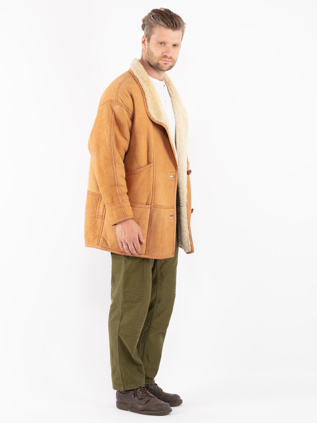 Vintage 80's Men Sheepskin Coat in Brown