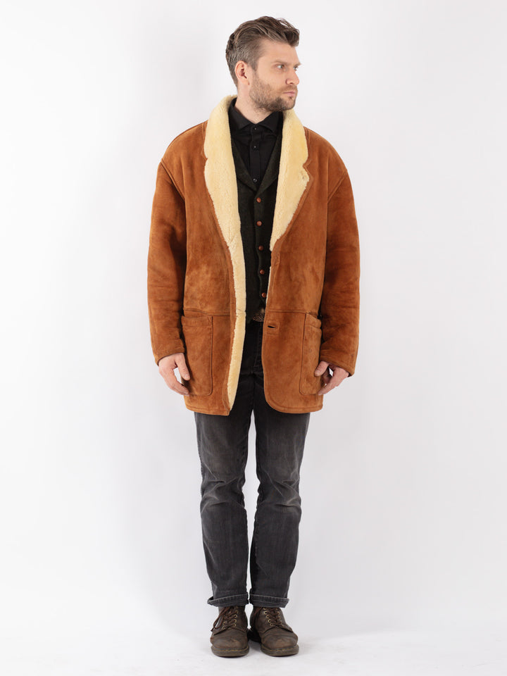 Vintage 80's Men Sheepskin Coat in Brown