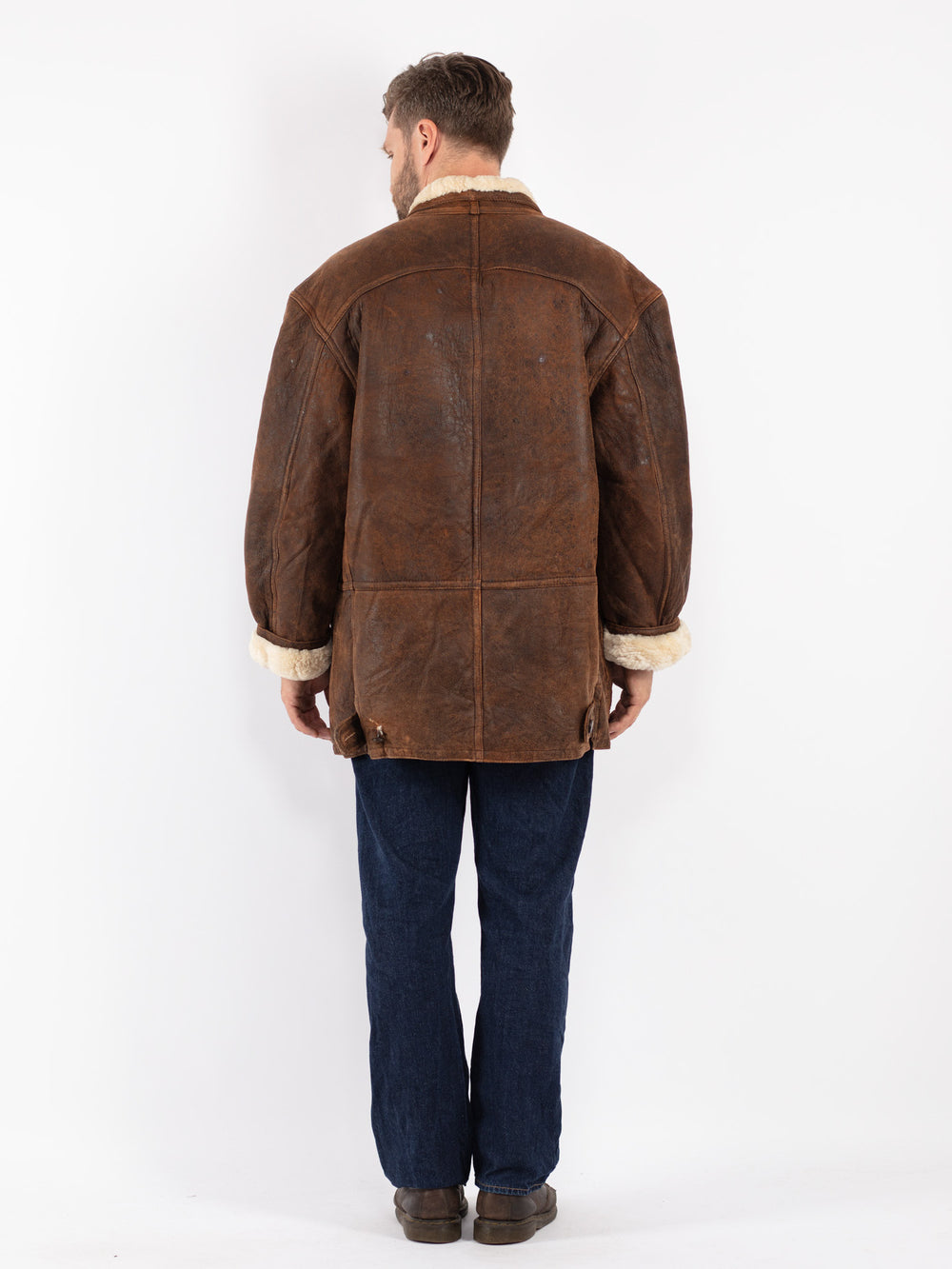 Vintage Men Sheepskin Coat in Brown