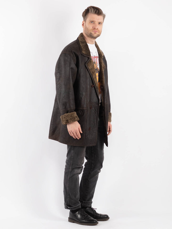 Vintage 80's Men Sheepskin Coat in Brown