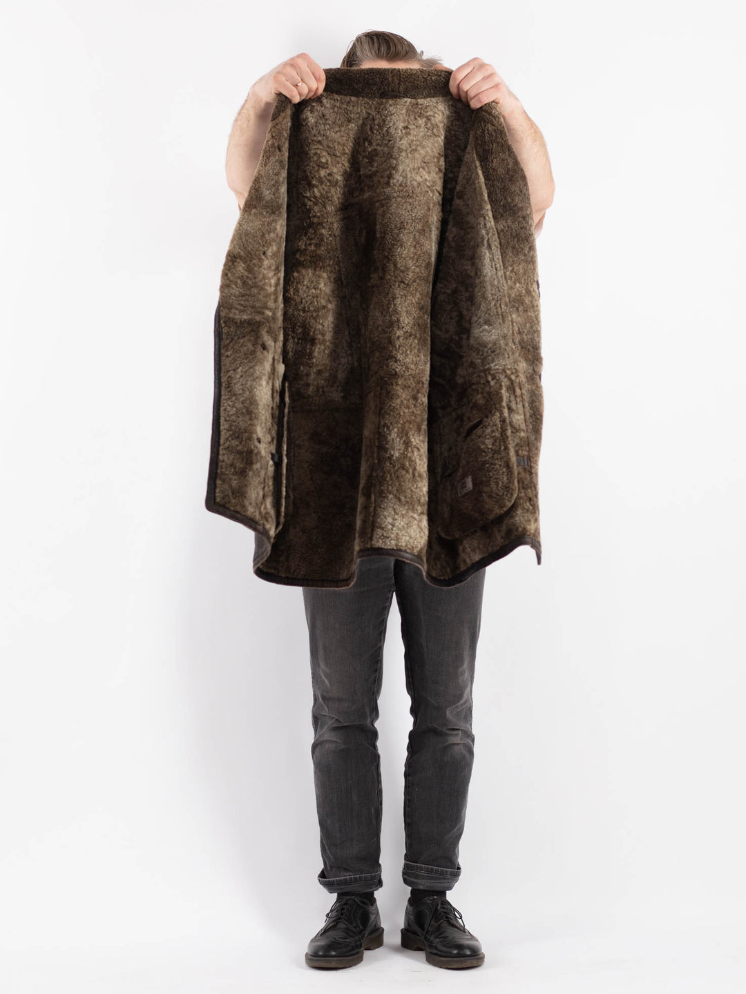 Vintage 80's Men Sheepskin Coat in Brown