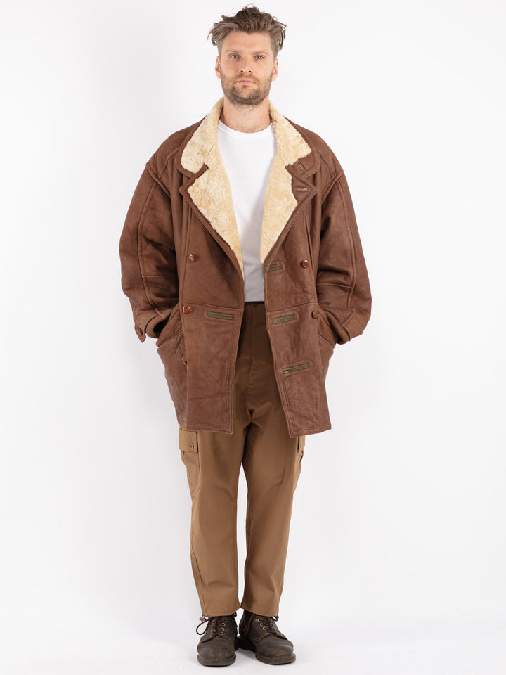 Vintage 80's Men Sheepskin Coat in Brown