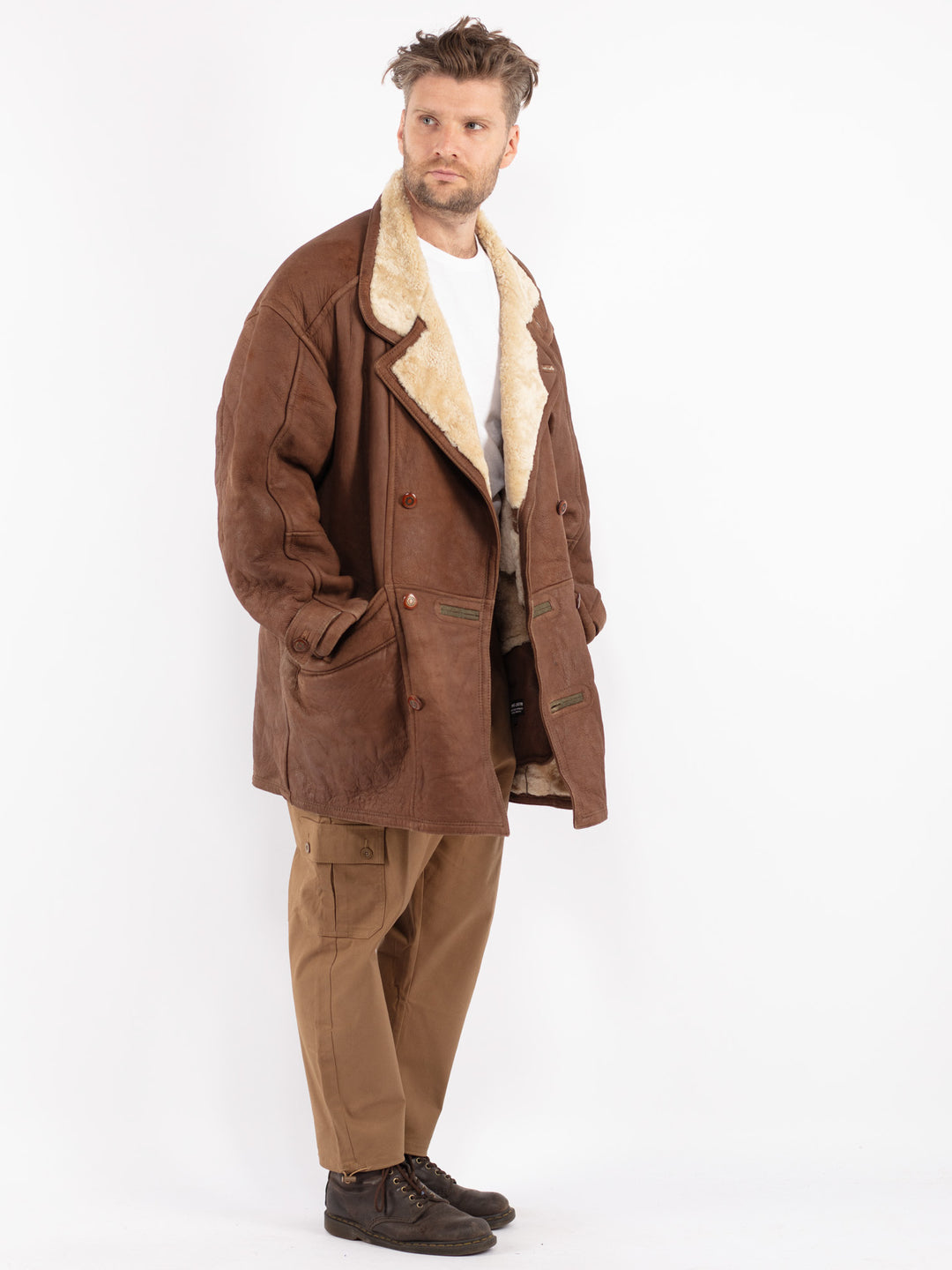 Vintage 80's Men Sheepskin Coat in Brown