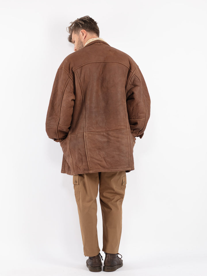 Vintage 80's Men Sheepskin Coat in Brown