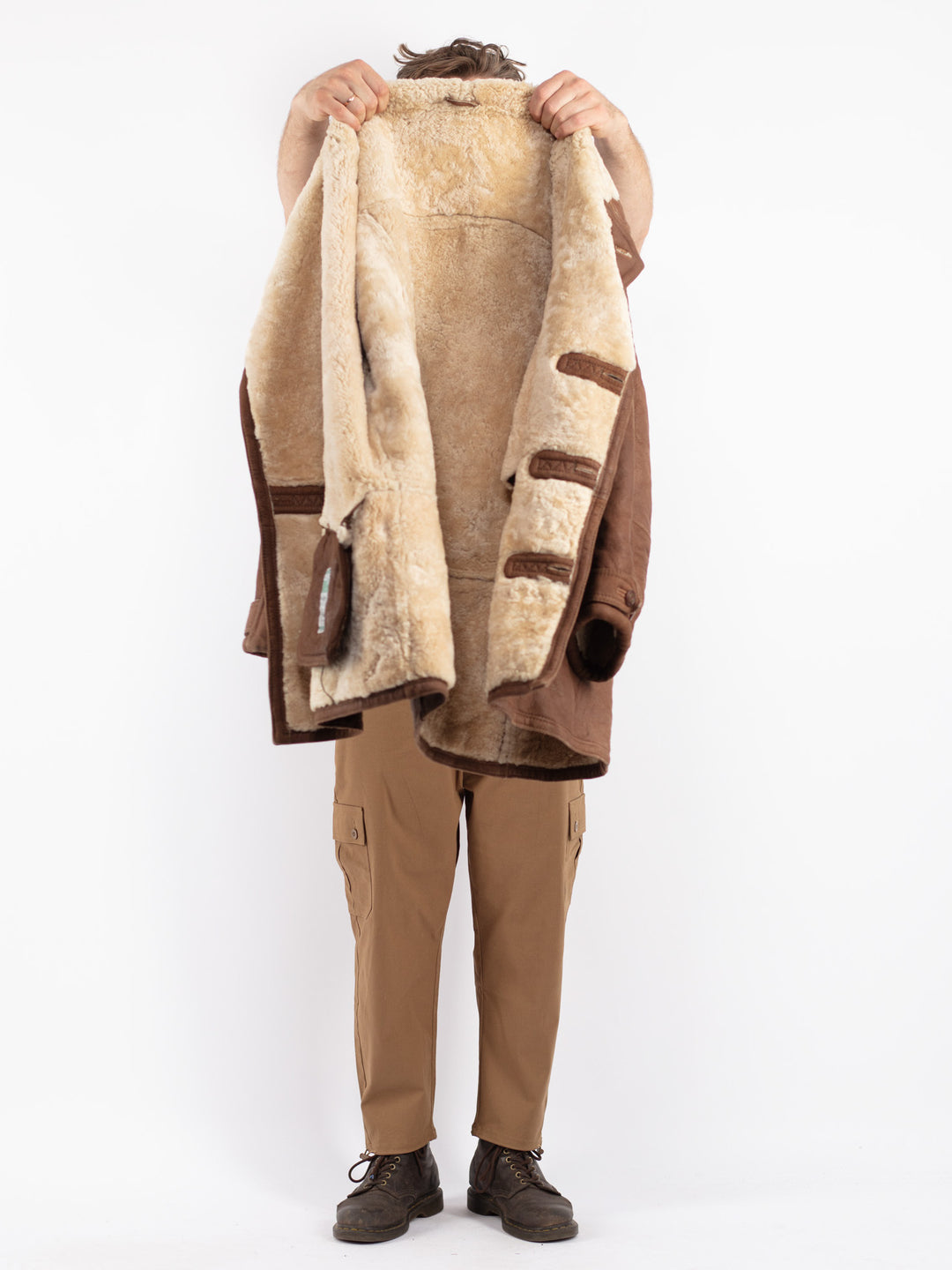 Vintage 80's Men Sheepskin Coat in Brown
