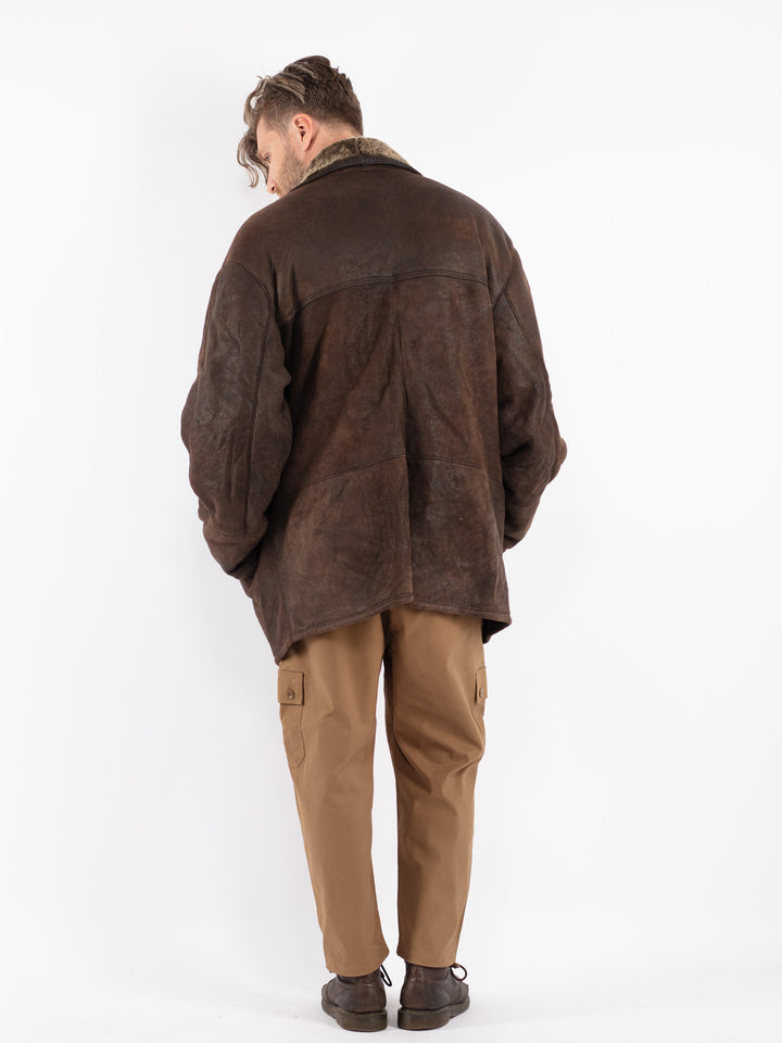 Vintage 80's Men Sheepskin Coat in Brown