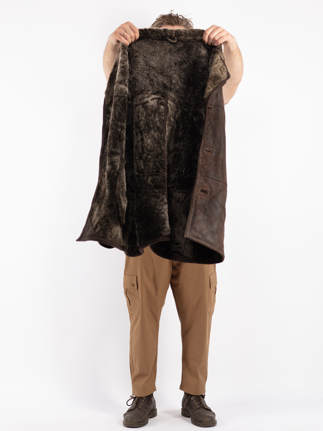 Vintage 80's Men Sheepskin Coat in Brown