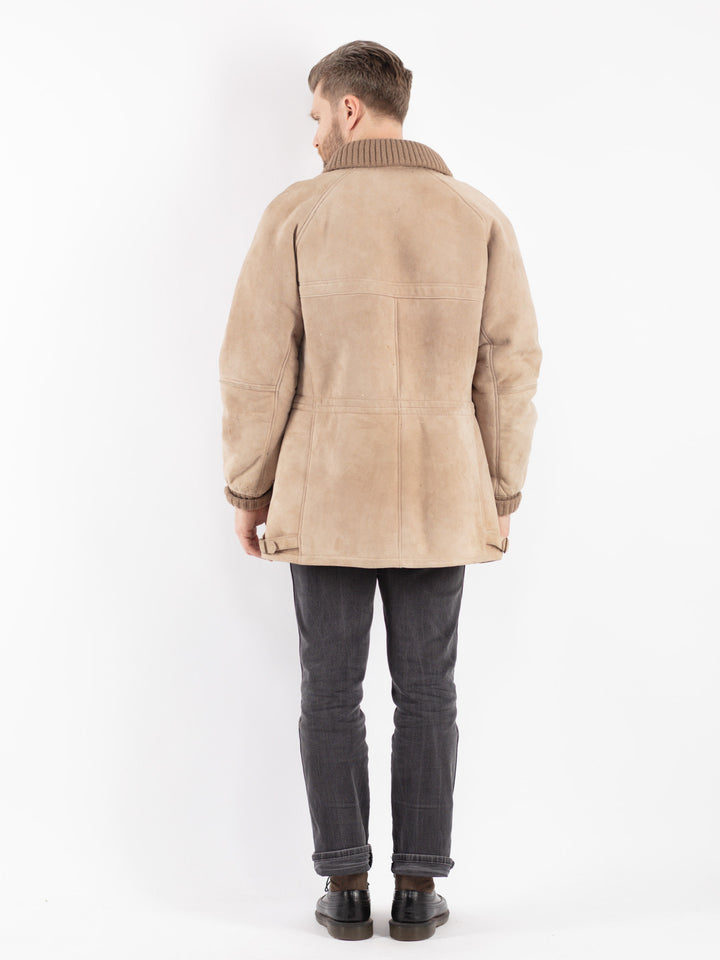 Vintage 80's Men Sheepskin Coat in Beige