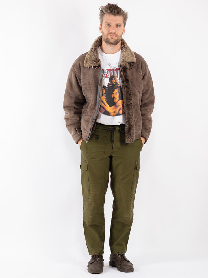 Vintage Men Sheepskin Jacket in Beige