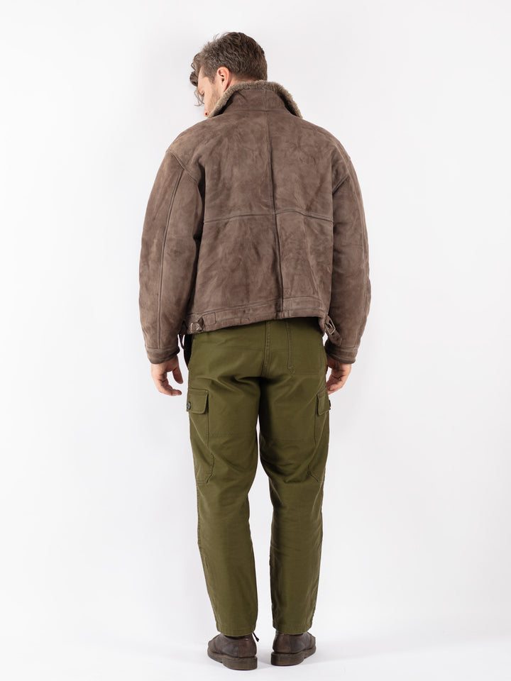 Vintage Men Sheepskin Jacket in Beige