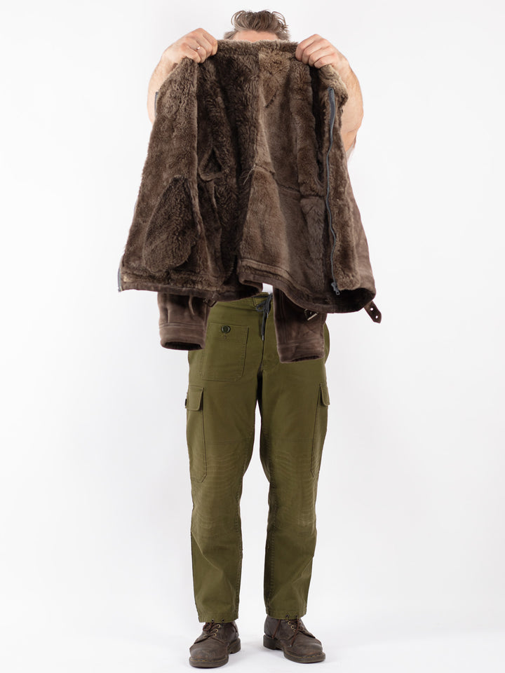 Vintage Men Sheepskin Jacket in Beige