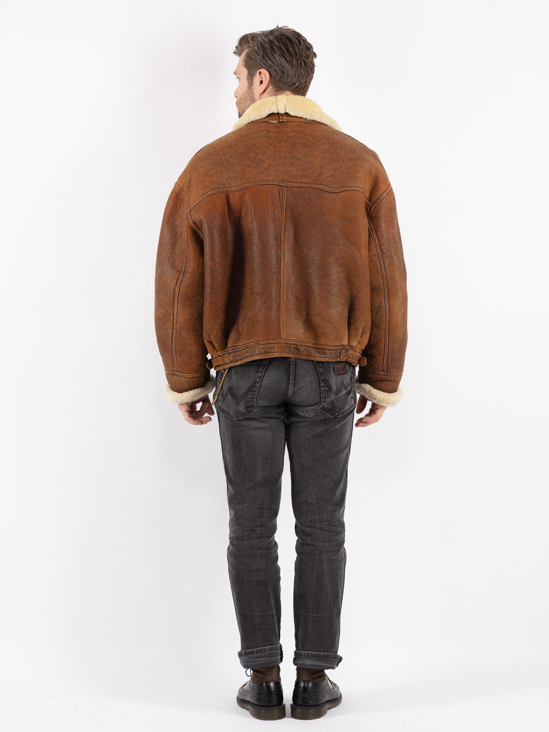 Vintage 80's Men Sheepskin Jacket in BrownZ191
