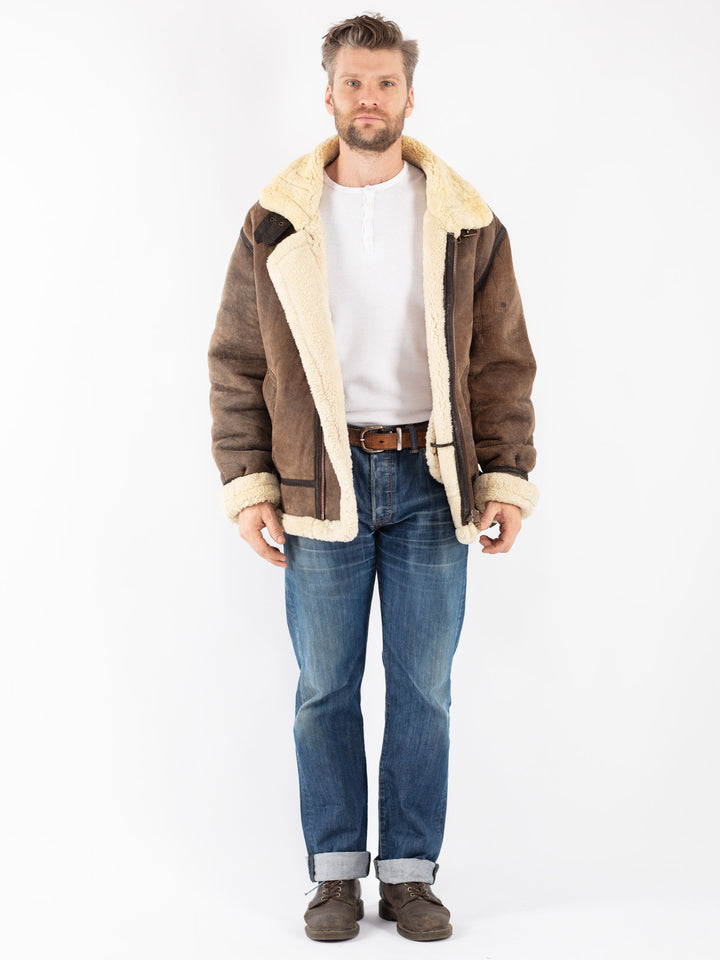Vintage 80's Men Sheepskin Jacket in Brown