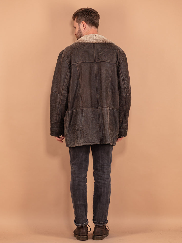 Vintage 80's Men Sheepskin Coat in Brown