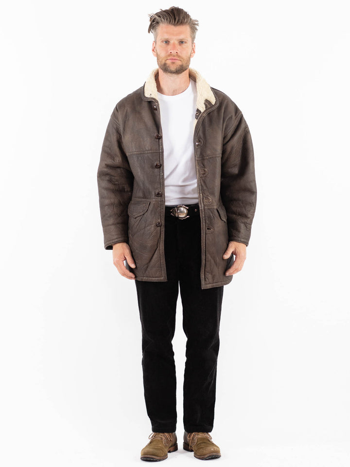 Vintage 80's Men Sheepskin Coat in BrownZ1895