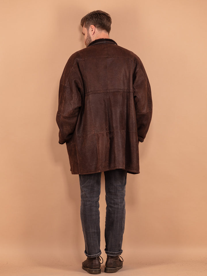 Vintage 80's Men Sheepskin Coat in Brown