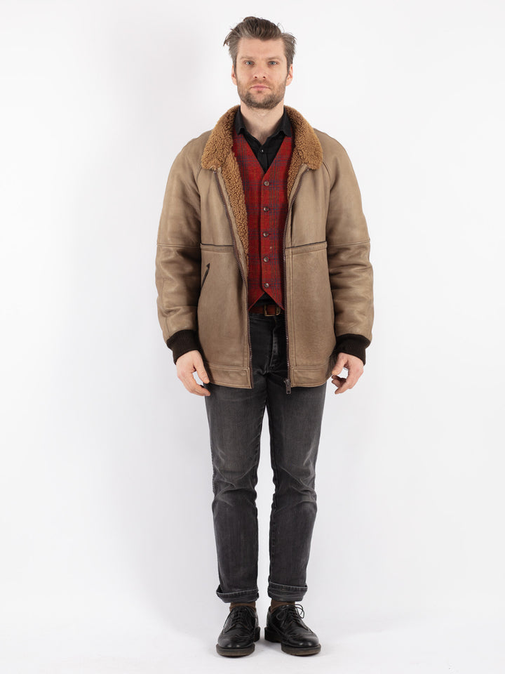 Vintage 80's Men Sheepskin Jacket in Beige