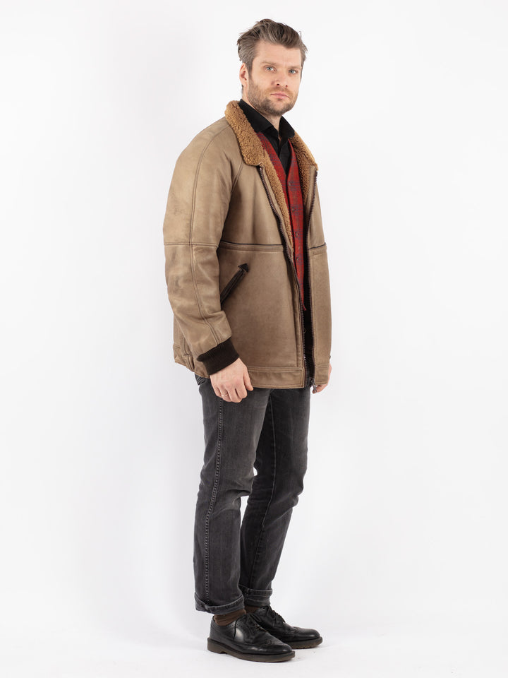 Vintage 80's Men Sheepskin Jacket in Beige