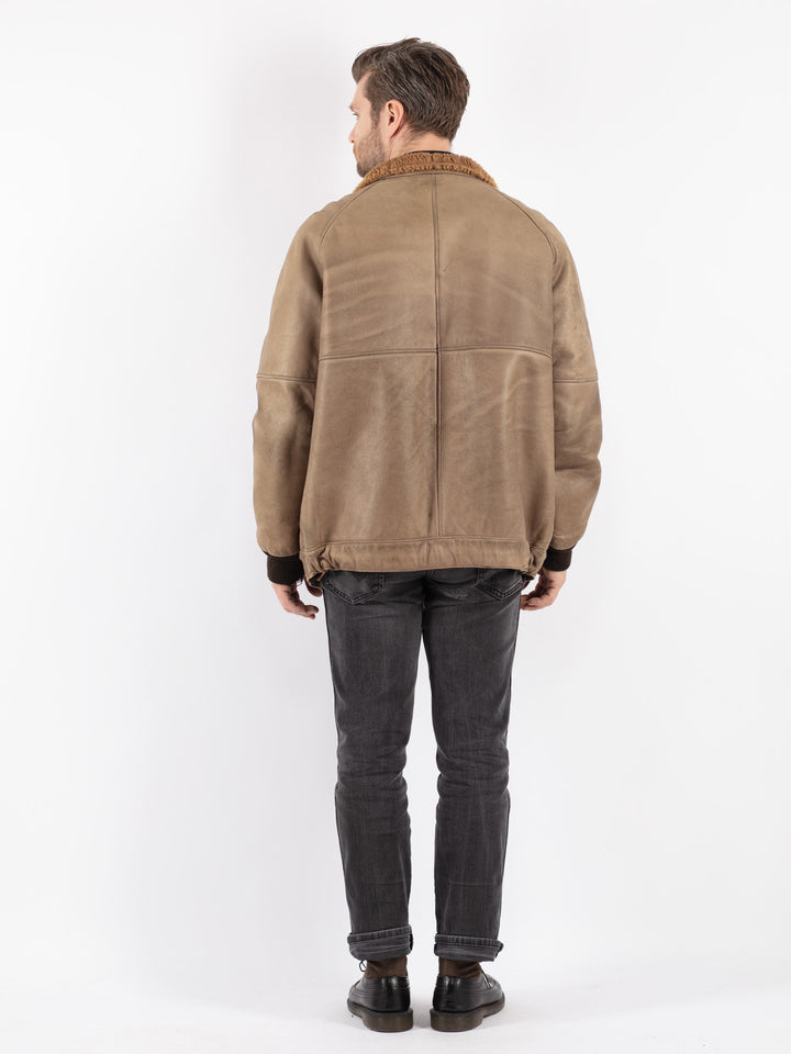 Vintage 80's Men Sheepskin Jacket in Beige